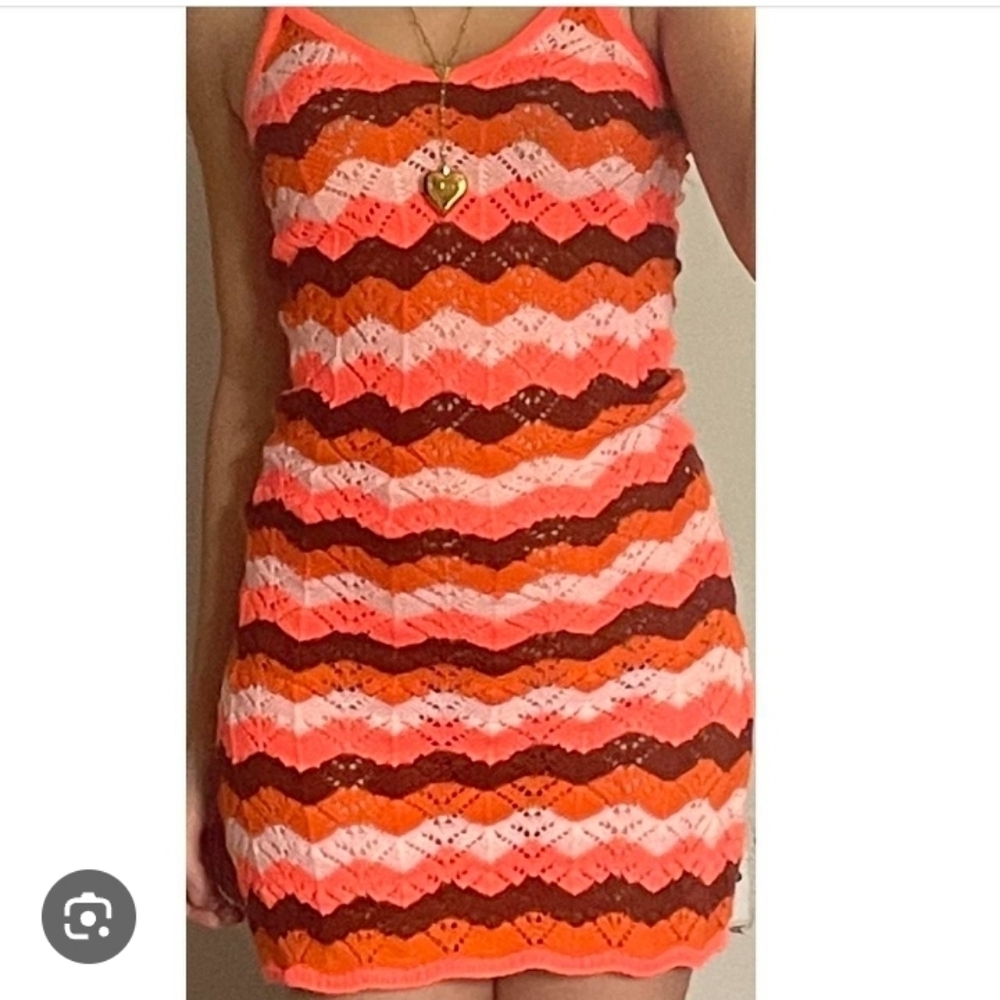 ASOS Miss Selfridge Bright Crochet Mini Dress, Sz 8-10, 15" PTP, 34-36" L